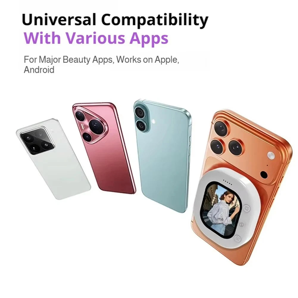 Mini Wireless Bluetooth Magnetic Phone Screen Monitor Mobile Phone Rear Camera Selfie Video Camera for Vlog Live Selfie Screen