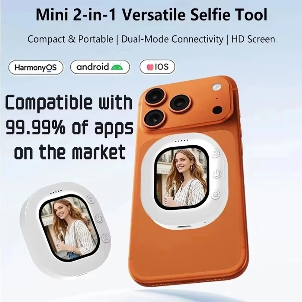 Mini Wireless Bluetooth Magnetic Phone Screen Monitor Mobile Phone Rear Camera Selfie Video Camera for Vlog Live Selfie Screen